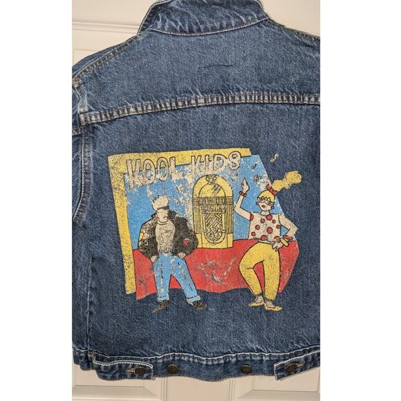 VINTAGE kool kids‎ 80s theme blue jean denim jacket sz S Mariner's Club - Picture 2 of 13